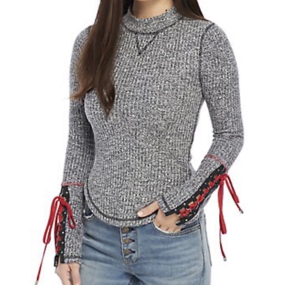 Free people lace-up mountaineer sleeve thermal sweater